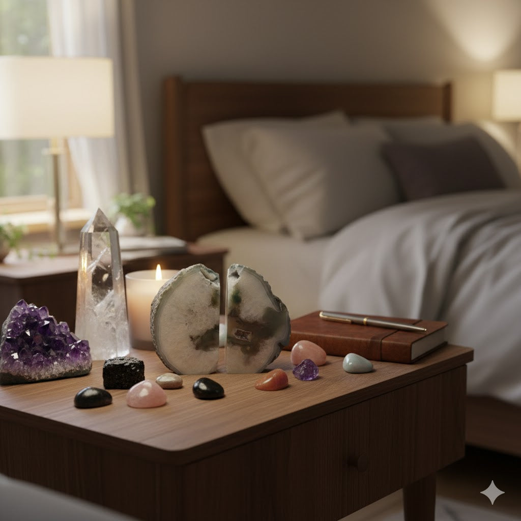 Separador de Livros em Ágata Natural Esverdeada – Par de Bookends em Pedra Natural Polida, Geodo Autêntico para Decoração de Escritório, Sala e Estante – Peça Única -Doca Express 0