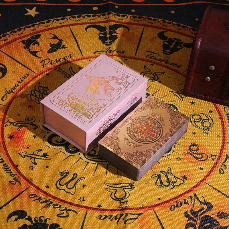 Tarô com Folha Dourada - Tarô Rosa Dourado em Plástico PET à Prova D'Água com Manual de Instruções - Tarot