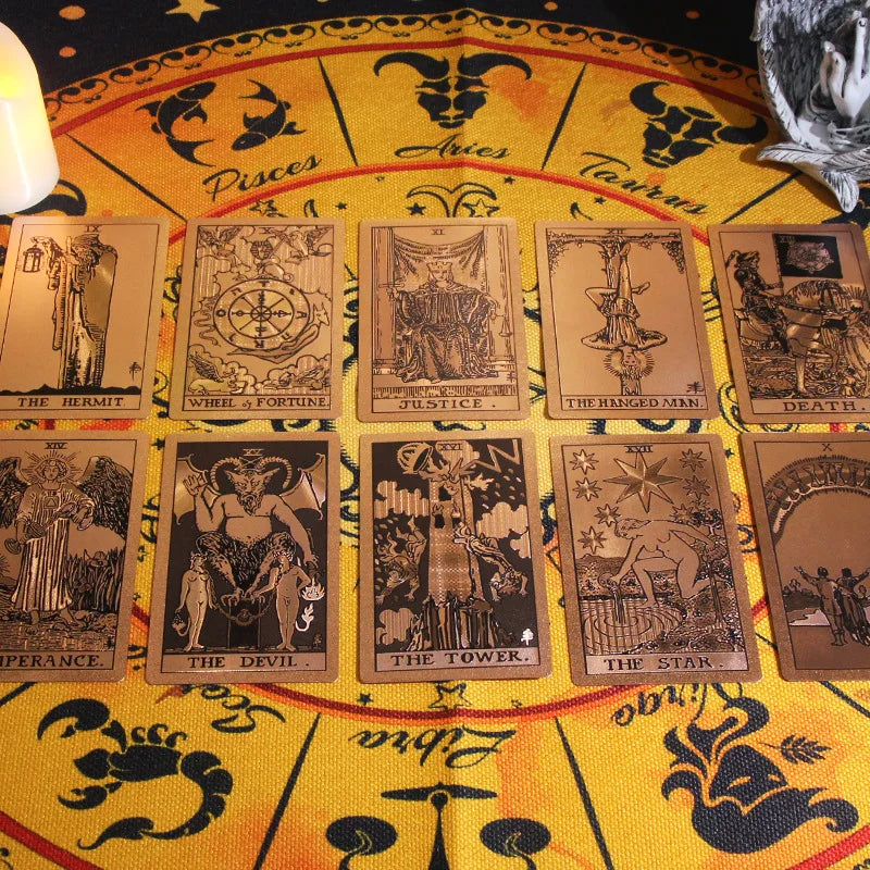 Tarô com Folha Dourada - Tarô Rosa Dourado em Plástico PET à Prova D'Água com Manual de Instruções - Tarot