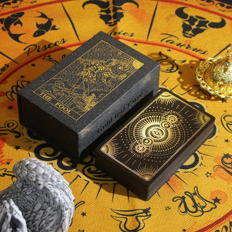 Tarô com Folha Dourada - Tarô Rosa Dourado em Plástico PET à Prova D'Água com Manual de Instruções - Tarot