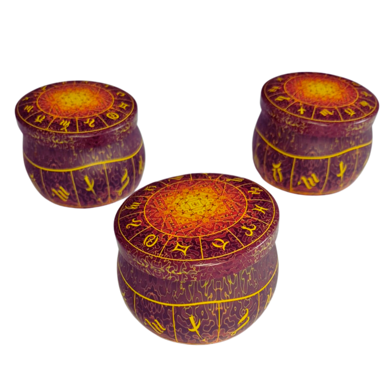 Vela Aromática Laranja em Pote com Tampa Mandala – Cera Vegana de Coco, Arroz e Palma | Energia de Ativação e Cura | Decorativa e Perfumada | 3 Pavilhas | Design Espiritual