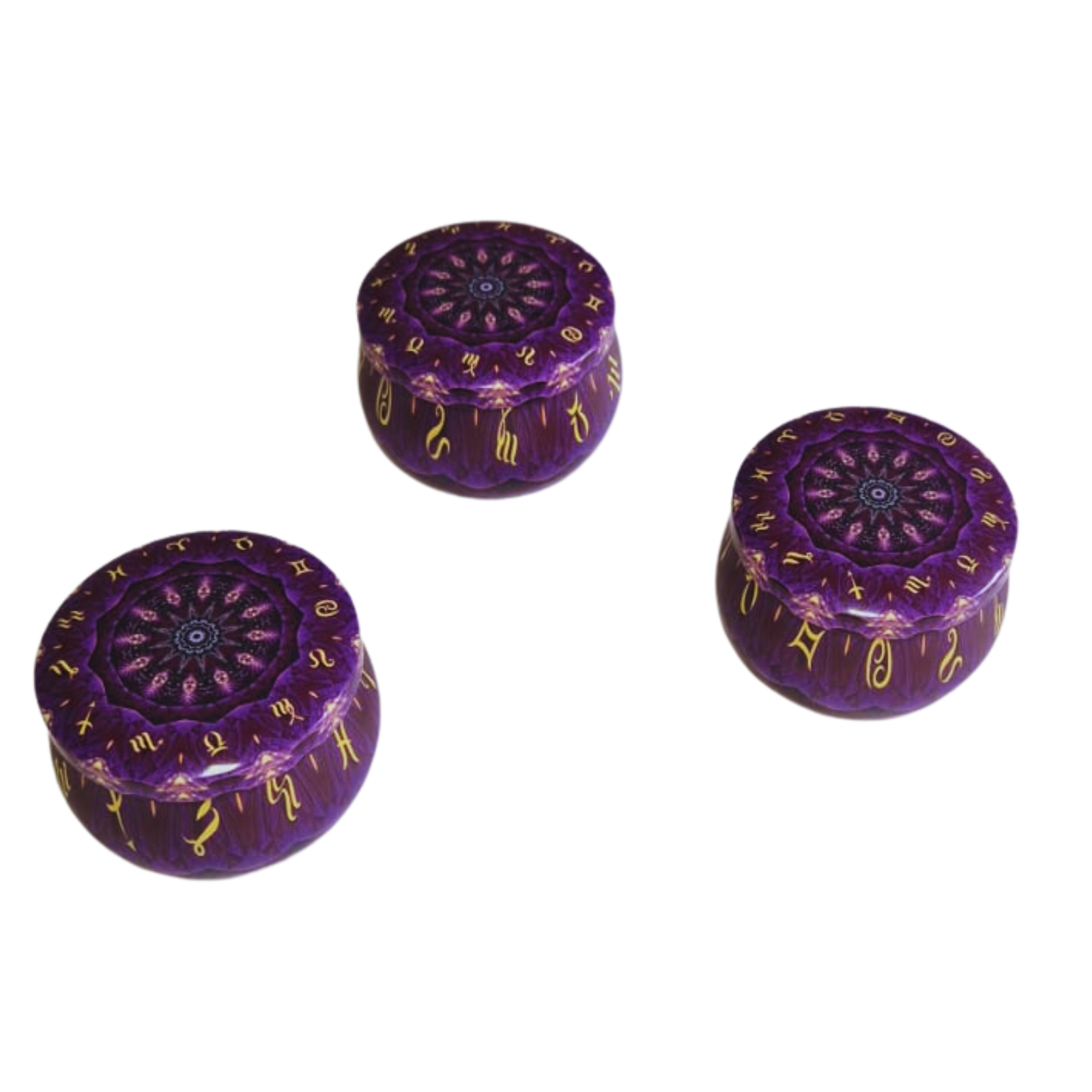Vela Aromática Violeta com 3 Pavios em Pote Decorativo – Cera Vegana de Coco, Arroz e Palma – Energia de Cura e Ativação Espiritual – Mandala Astrológica – 140g