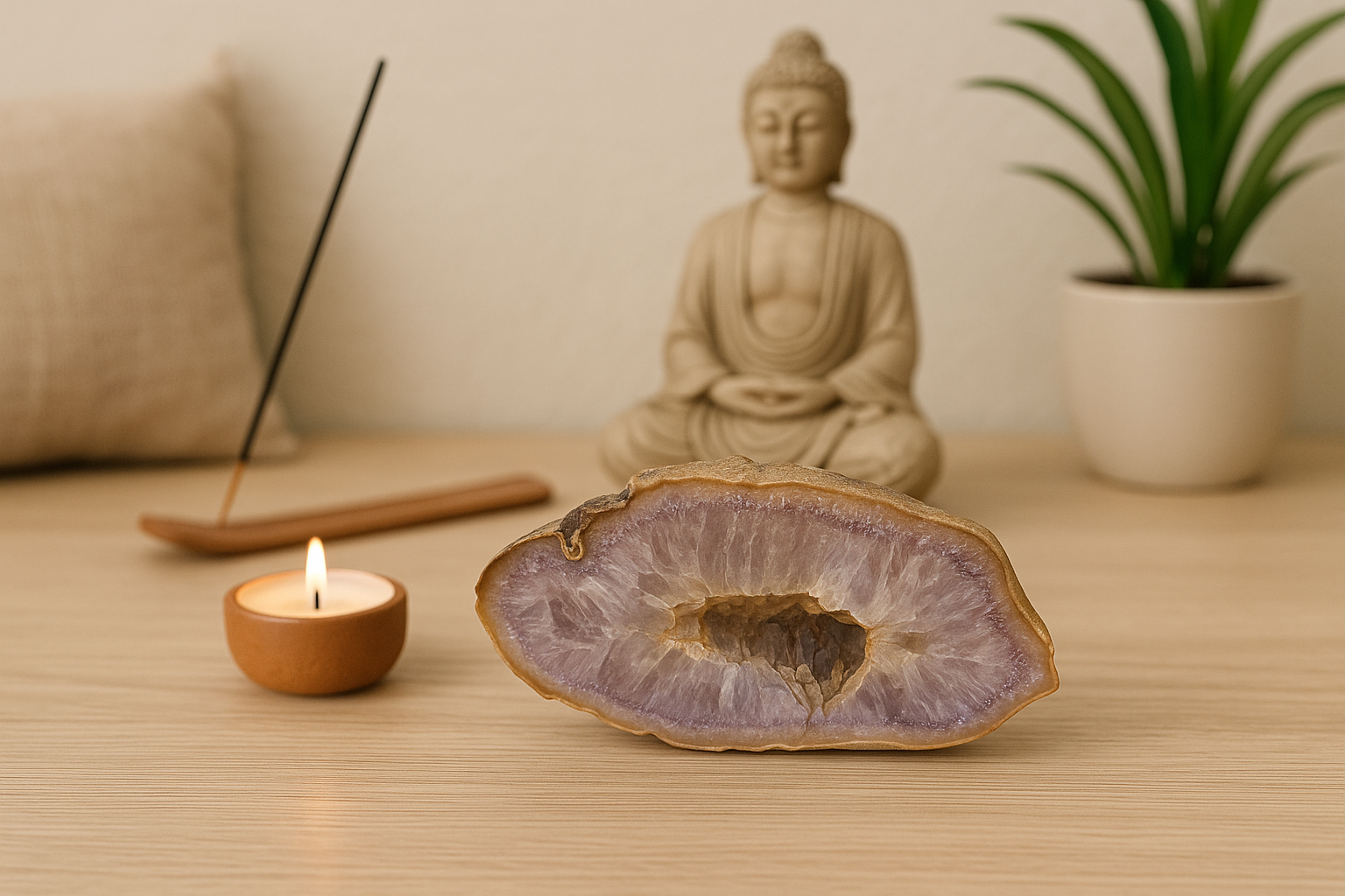 Geodo de Ágata Roxa Natural – Peça Única de 884 g | Cristal com Núcleo Geodado para Decoração, Energia e Harmonização | Ideal para Sala, Escritório e Espaços Zen - Harmonia Plena