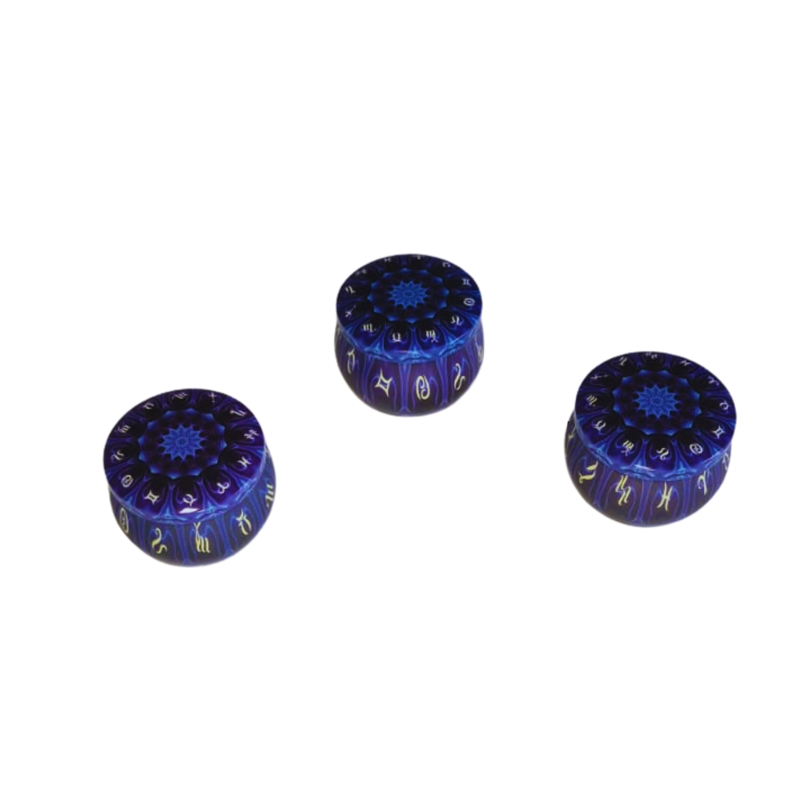 Vela Aromática Azul com 3 Pavios em Pote Decorativo – Cera Vegana de Coco, Arroz e Palma – Energia de Cura e Ativação Espiritual – Mandala Astrológica – 140g