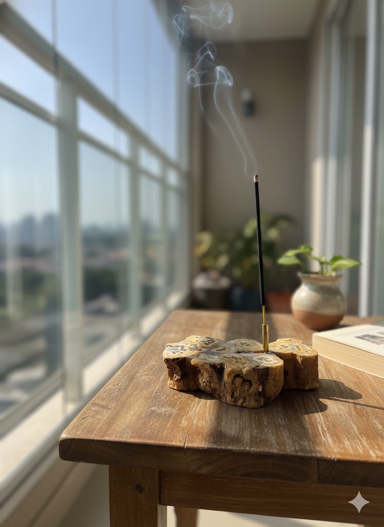 Pedra Natural Ágata Fatia com Suporte de Incenso em Cobre – Peça Única para Decoração, Aromaterapia e Energia – Base Orgânica em Corte Irregular - Harmonia Plena