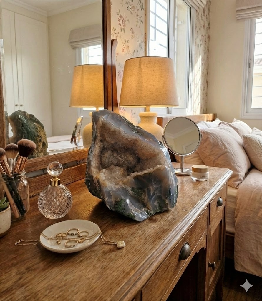 Geodo de Ágata Fumê Natural – Peça Única com Cristais Internos, 1,02 kg – Decoração, Energia e Colecionismo - Harmonia Plena