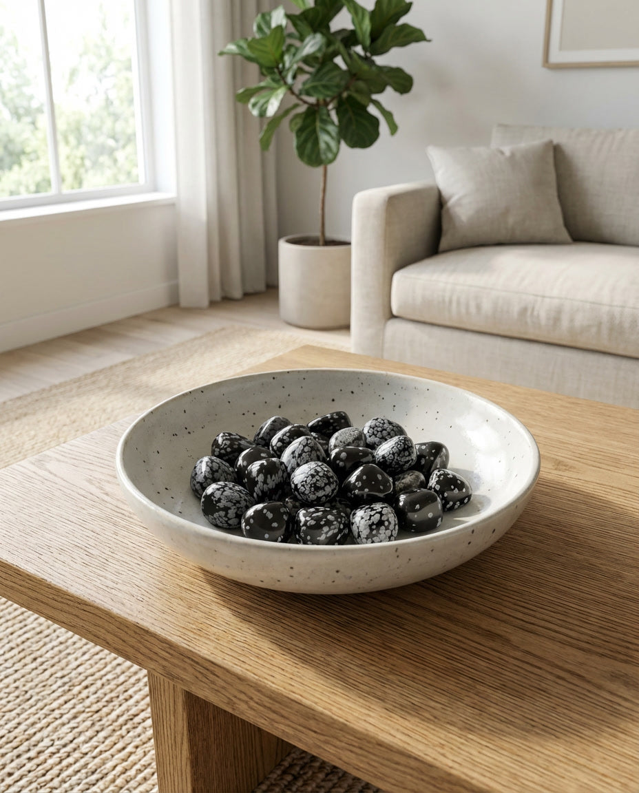 pedra natural obsidiana floco de neve proteção energética harmonização de ambientes