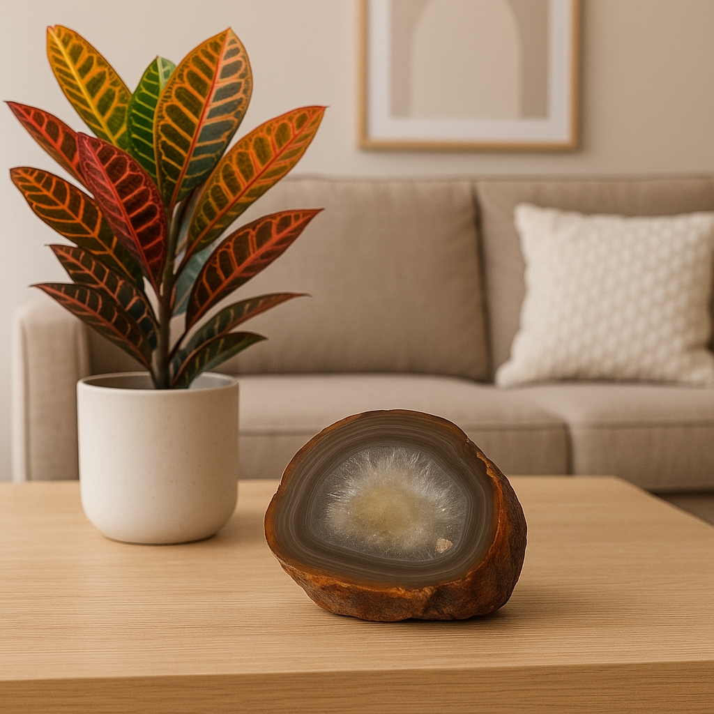 Placa de Ágata Marrom Natural com Cristalização Interna – Energia de Proteção e Equilíbrio -Harmonia Plena