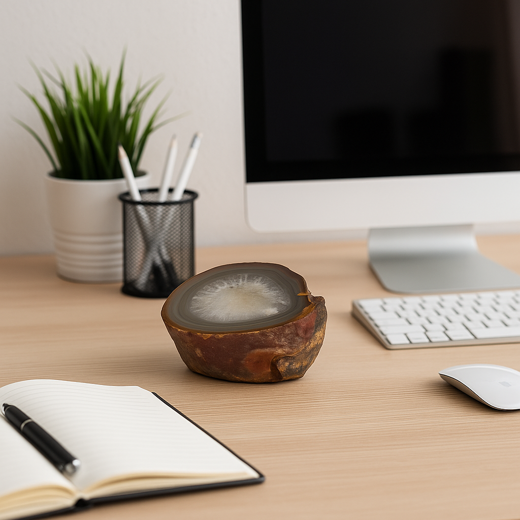 Placa de Ágata Marrom Natural com Cristalização Interna – Energia de Proteção e Equilíbrio -Harmonia Plena