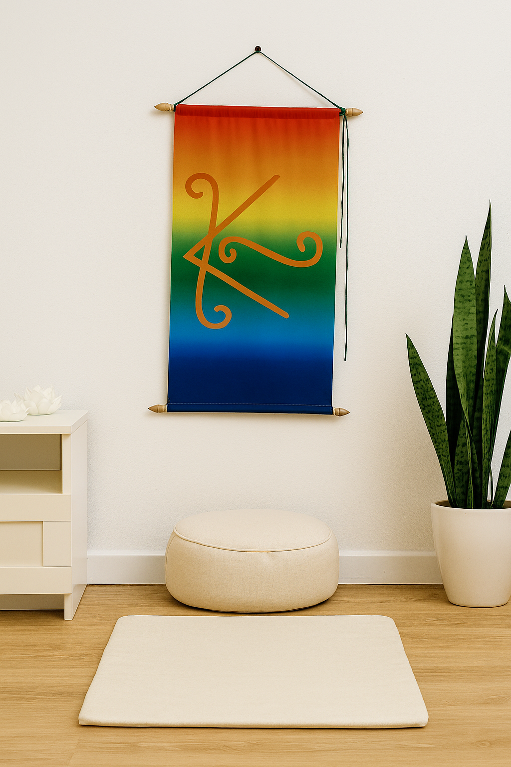 Pôster Shanti Reiki – Símbolo da Paz Interior e Cura Emocional – Decoração Espiritual para Meditação, Yoga e Harmonização de Ambientes – Arte Sagrada em Tecido