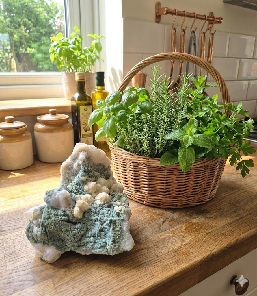 Rosetas de Barita Natural em Matriz Verde – Peça Mineral de 816 g | Barita Rósea com Crisocola/Malaquita | Decoração para Sala, Escritório e Espaços Zen | Energia de Aterramento e Clareza -Harmonia Plena