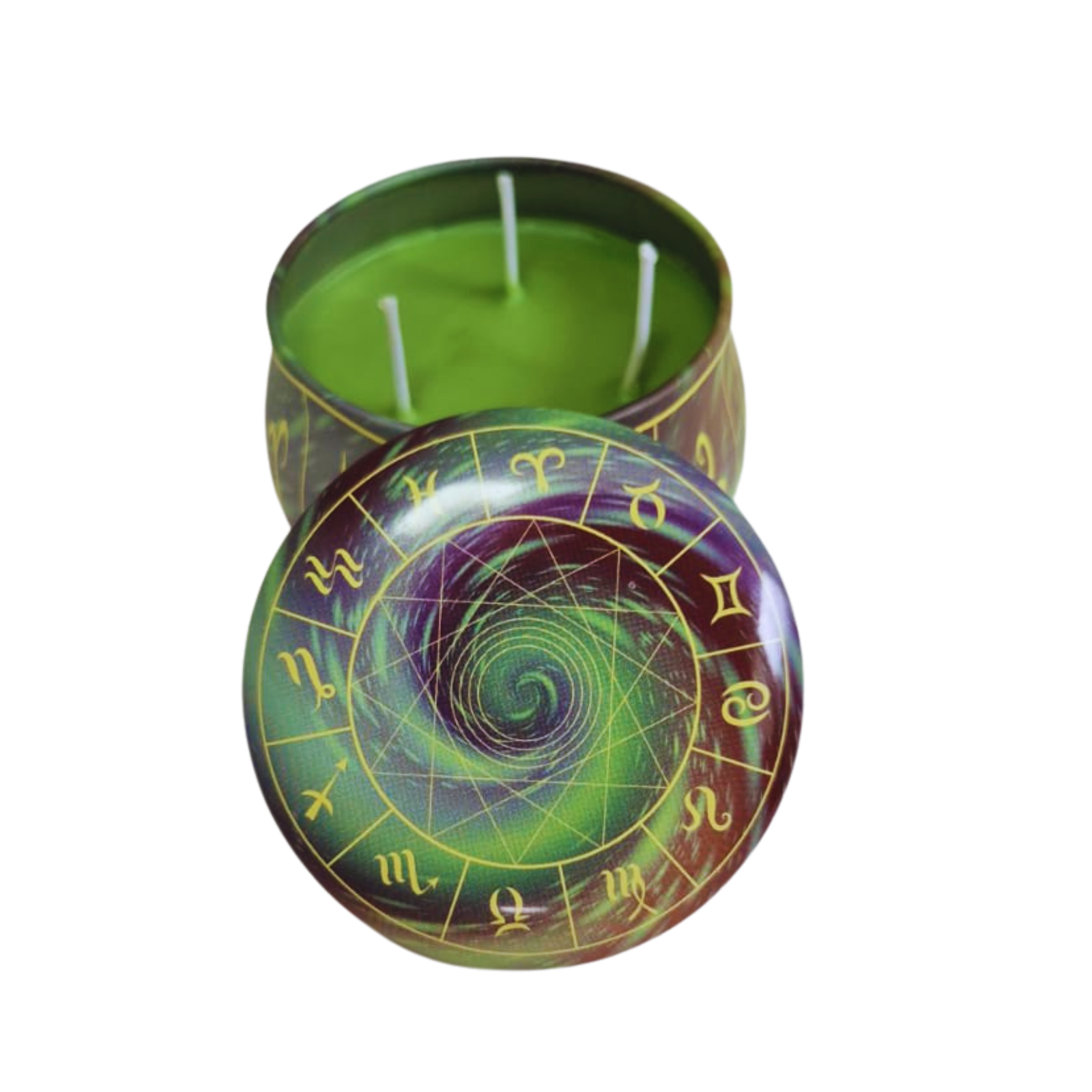 vela espiritual vegana, vela aromatizada natural, vela com cera vegetal, vela para meditação e cura, vela chakra verde, vela com mandala astrológica, decoração espiritual, vela para Reiki, vela ecológica com aroma, autocuidado holístico