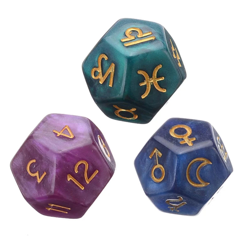 3 Dados de Adivinhação de 12 Lados para Tarot e Astrologia - Jogo de Dados de Resina para Constelação, Família e Amigos - Zodíaco - Constelação