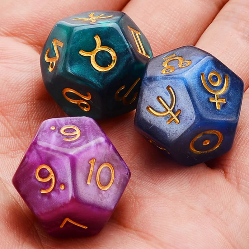 3 Dados de Adivinhação de 12 Lados para Tarot e Astrologia - Jogo de Dados de Resina para Constelação, Família e Amigos - Zodíaco - Constelação