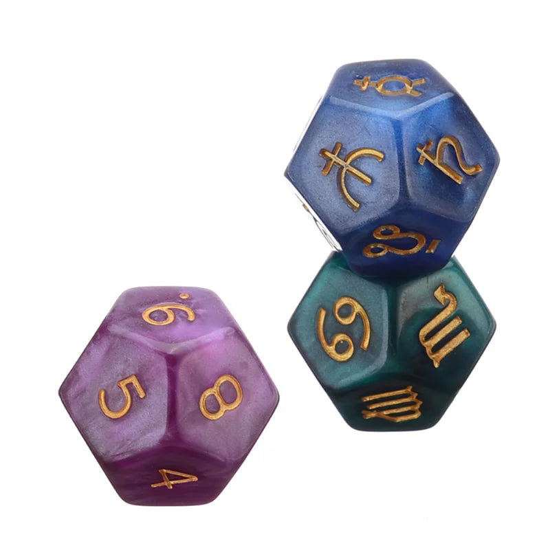 3 Dados de Adivinhação de 12 Lados para Tarot e Astrologia - Jogo de Dados de Resina para Constelação, Família e Amigos - Zodíaco - Constelação