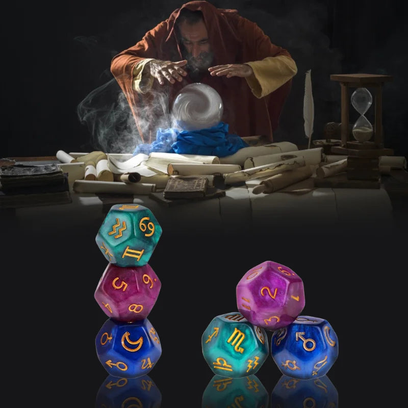3 Dados de Adivinhação de 12 Lados para Tarot e Astrologia - Jogo de Dados de Resina para Constelação, Família e Amigos - Zodíaco - Constelação