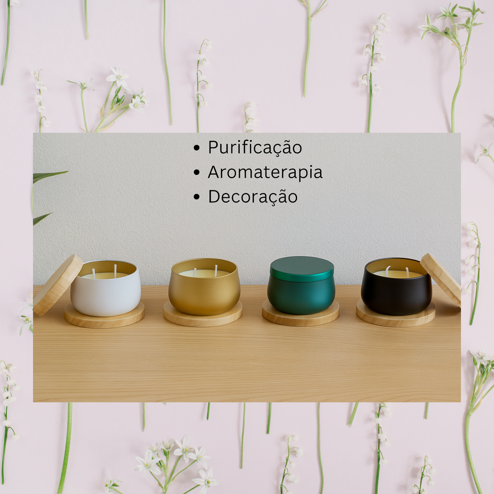 4 Cores Velas Aromáticas Veganas 187g – Branco, Preto, Dourado e Verde | Purificação, Aromaterapia e Decoração | Cera Natural de Coco, Arroz e Palma
