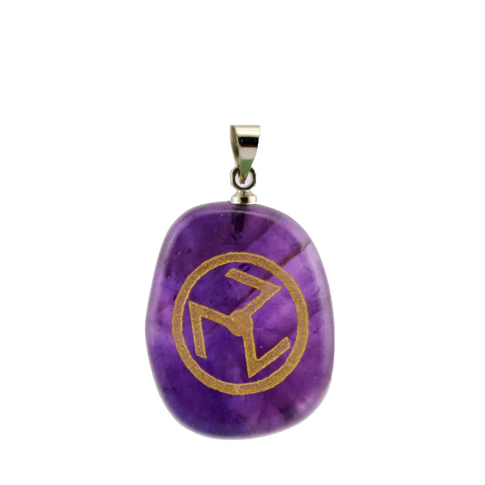 Amuleto de Pedra Natural 2x2,50 cm com Símbolo Reiki - Acessórios de Colar e Corrente