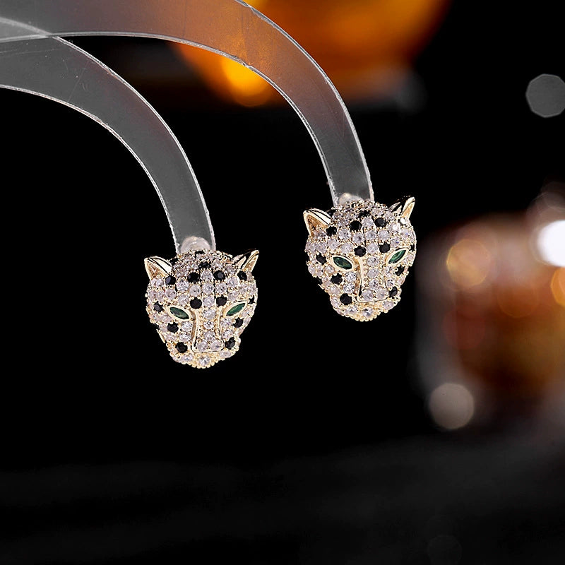 Brincos Femininos Cabeça de Leopardo com Zircônia - Vários Estilos de Brincos Pequenos Criativos - Semi Joias