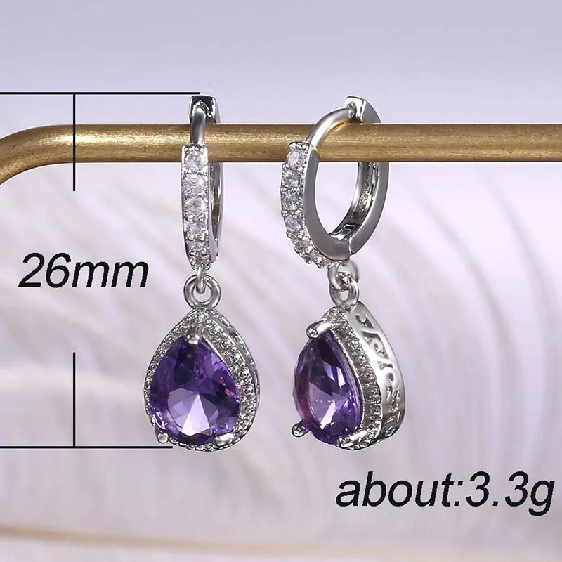 Brincos em Forma de Gota de Água em Prata 925 com Ametista -para Presentes de Aniversário - Semi Joias Femininas
