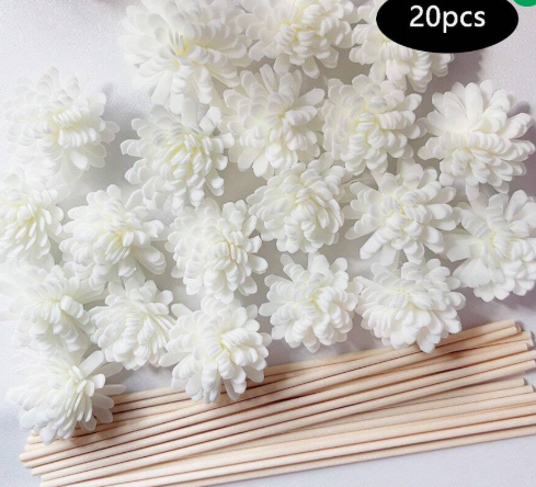Kits de 20 Varetas Difusoras com Flores Aromáticas em Espuma Branca | Difusor Decorativo para Harmonização de Ambientes | Harmonia Plena  Aromaterapia