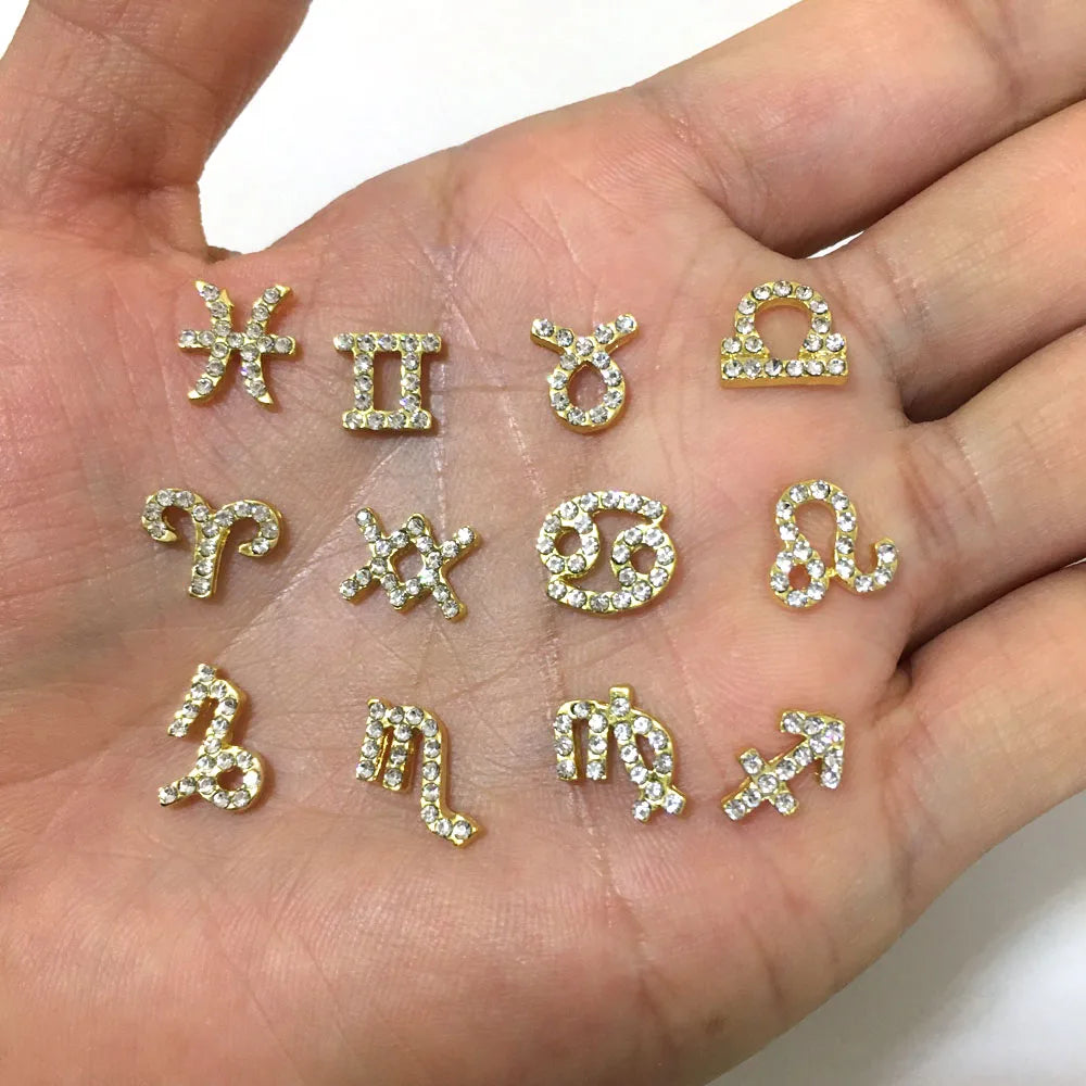 Conjuntos de 10 peças de Ligas com 12 Constelações em 3D, Símbolos Brilhantes para Decoração de Unhas