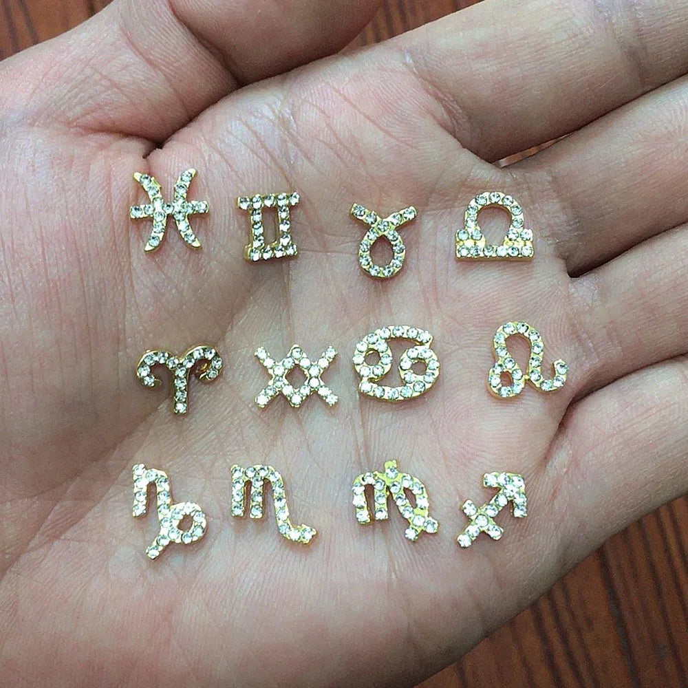 Conjuntos de 10 peças de Ligas com 12 Constelações em 3D, Símbolos Brilhantes para Decoração de Unhas