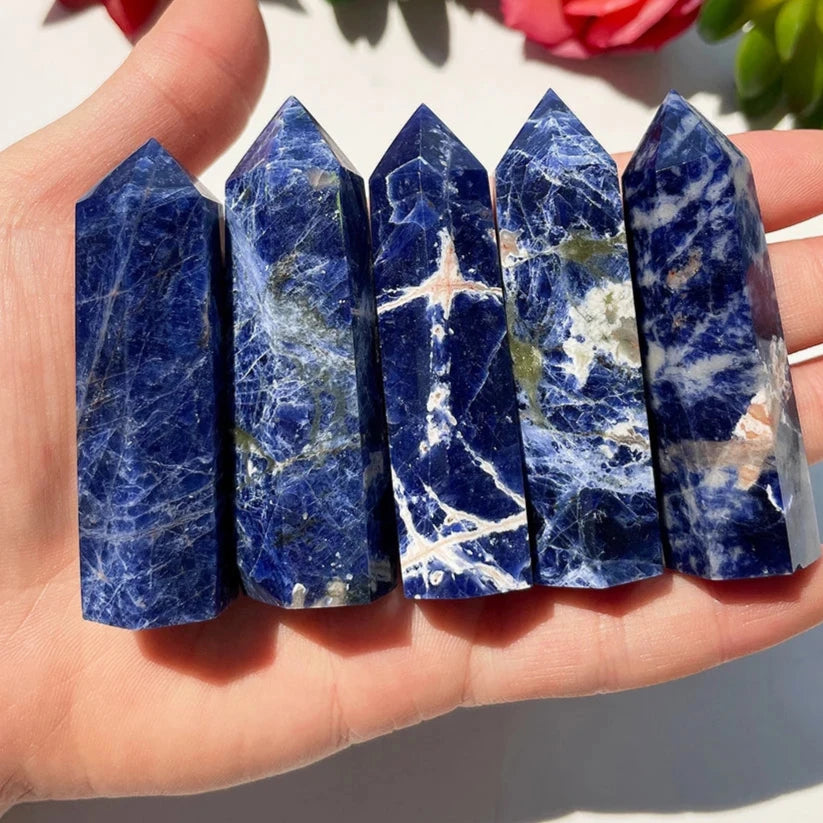 Cristais Pedra Natural Obelisco de Sodalita Reiki Feng Shui 