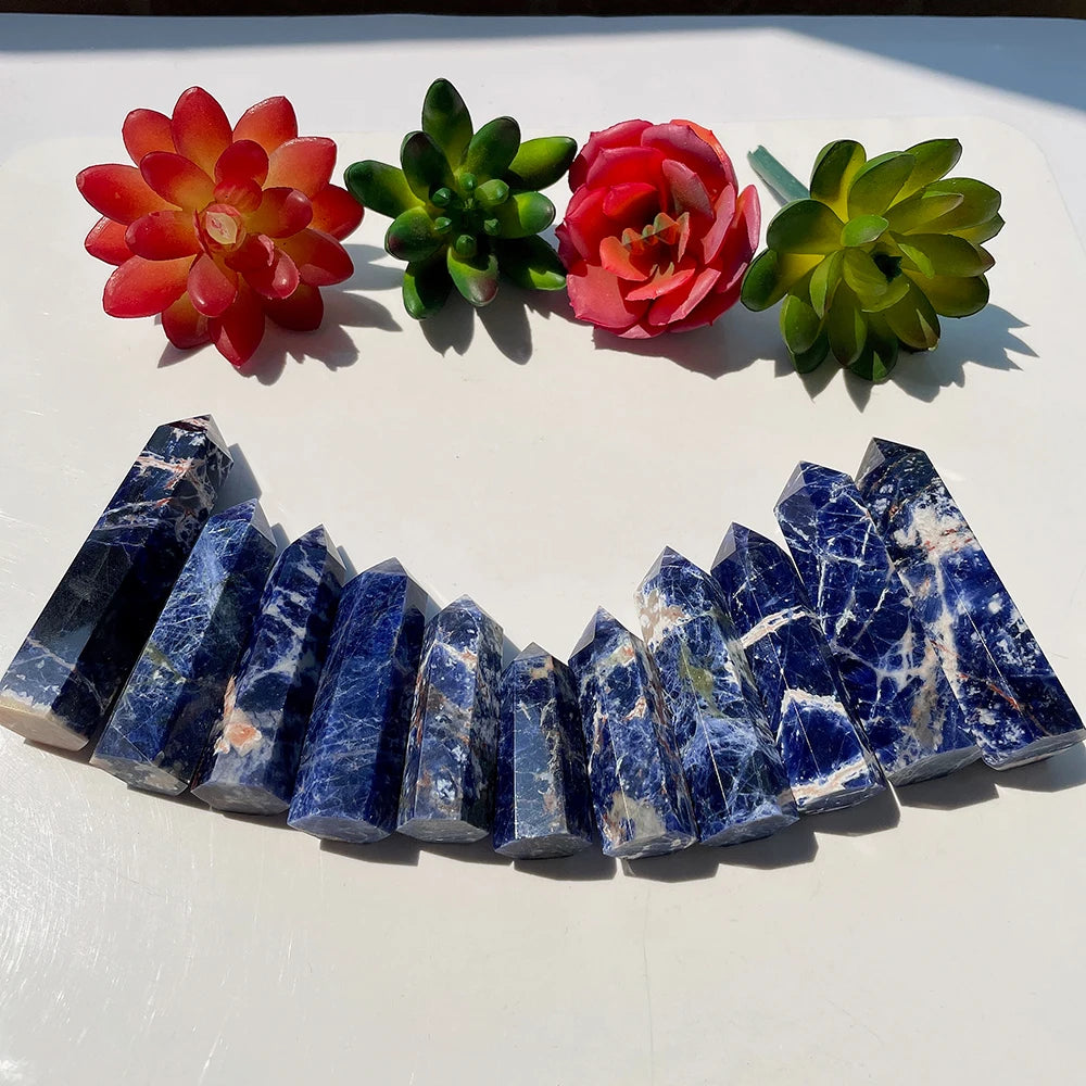 Cristais Pedra Natural Obelisco de Sodalita Reiki Feng Shui 