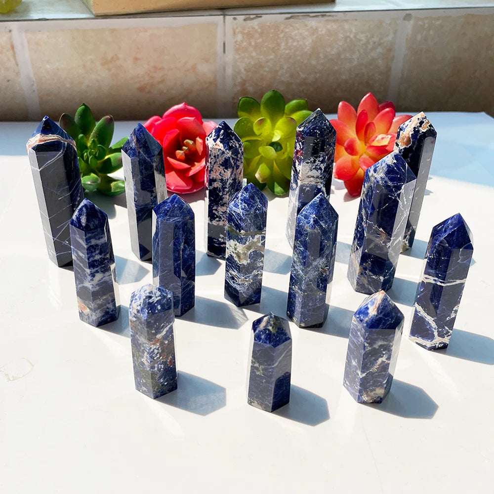 Cristais Pedra Natural Obelisco de Sodalita Reiki Feng Shui 