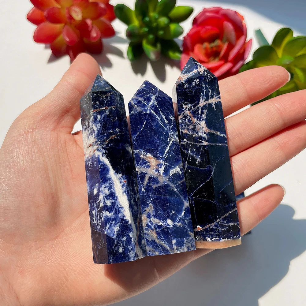 Cristais Pedra Natural Obelisco de Sodalita Reiki Feng Shui 