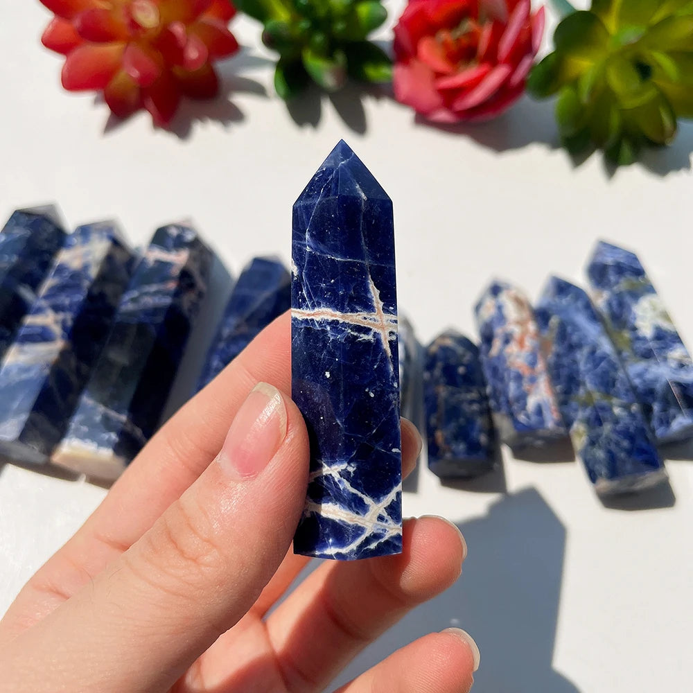 Cristais Pedra Natural Obelisco de Sodalita Reiki Feng Shui 