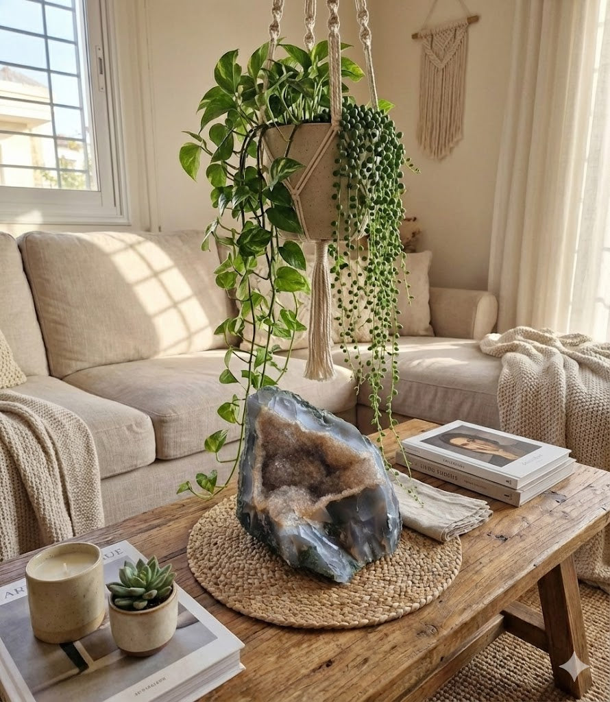 Geodo de Ágata Fumê Natural – Peça Única com Cristais Internos, 1,02 kg – Decoração, Energia e Colecionismo - Harmonia Plena