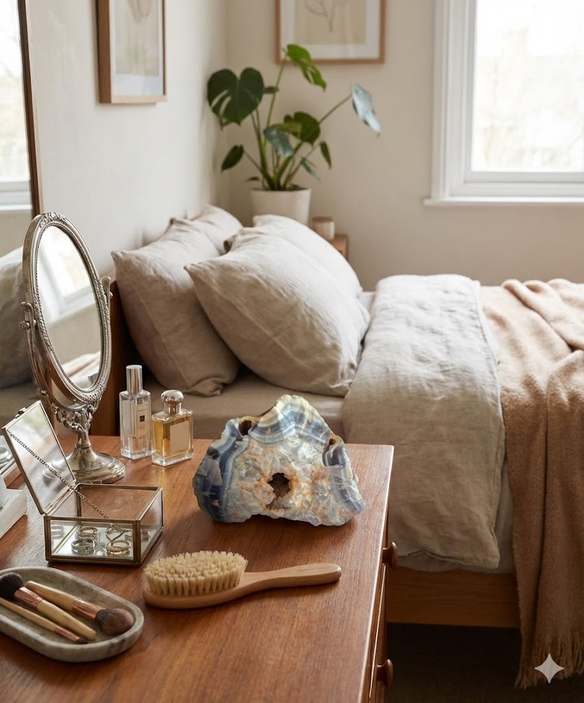 Geodo de Ágata Natural com Drusa de Quartzo – Peça Única Bruta | Ágata com Bandas Azuis e Núcleo Cristalino | Decoração Mineral, Coleção e Ambientes Zen - Harmonia Plena