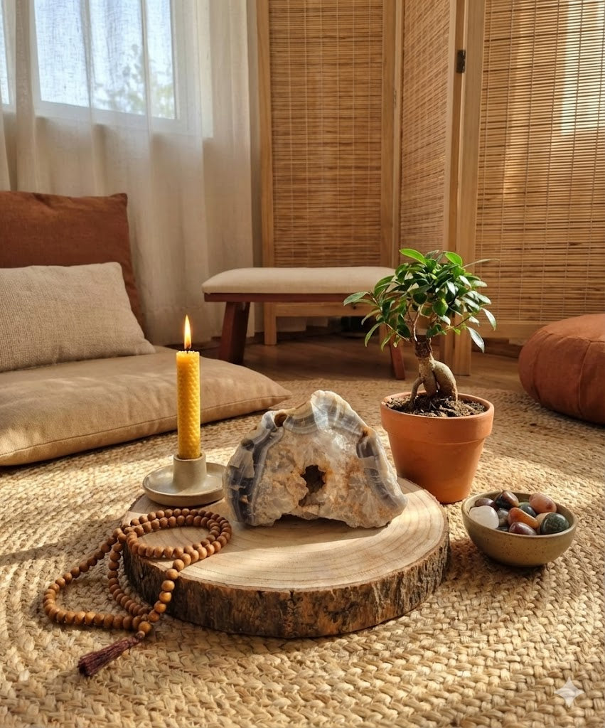 Geodo de Ágata Natural com Drusa de Quartzo – Peça Única Bruta | Ágata com Bandas Azuis e Núcleo Cristalino | Decoração Mineral, Coleção e Ambientes Zen - Harmonia Plena