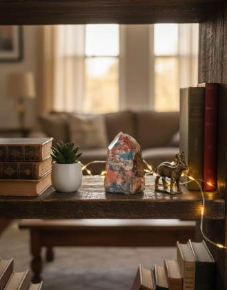 Jaspe Policromo Natural lapidado em pedra ornamental para decoração, Reiki, Feng Shui e espaços de contemplação.