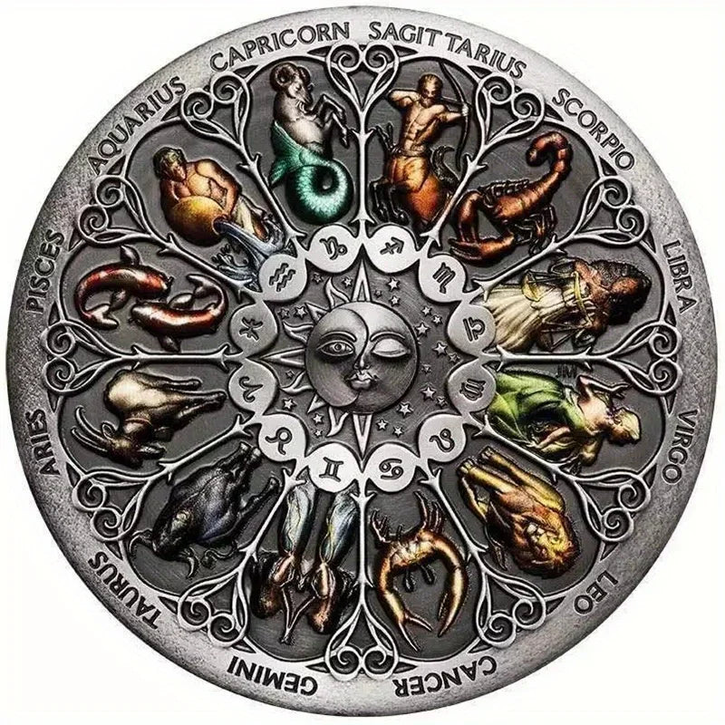 Moedas Colecionáveis, Moedas do Horóscopo, Moedas Europeias e Americanas, Moedas Comemorativas dos Doze Signos do Zodíaco, Guardiã Deusa da Sorte - Zodíaco