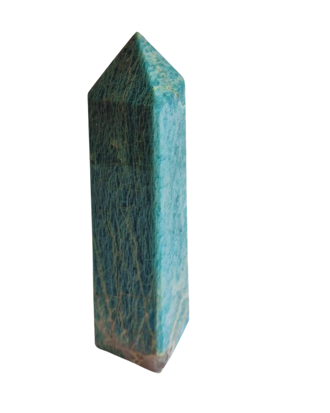 Obelisco de Amazonita Natural 16 cm – Pedra Verde para Decoração, Harmonização e Energia – Lapidação em 4 Lados, Peso Aproximado – Ideal para Sala, Escritório e Coleção -Harmonia Plena 