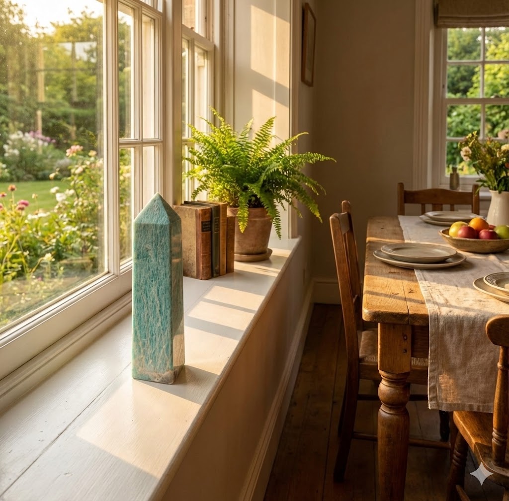 Obelisco de Amazonita Natural 16 cm – Pedra Verde para Decoração, Harmonização e Energia – Lapidação em 4 Lados, Peso Aproximado – Ideal para Sala, Escritório e Coleção -Harmonia Plena 