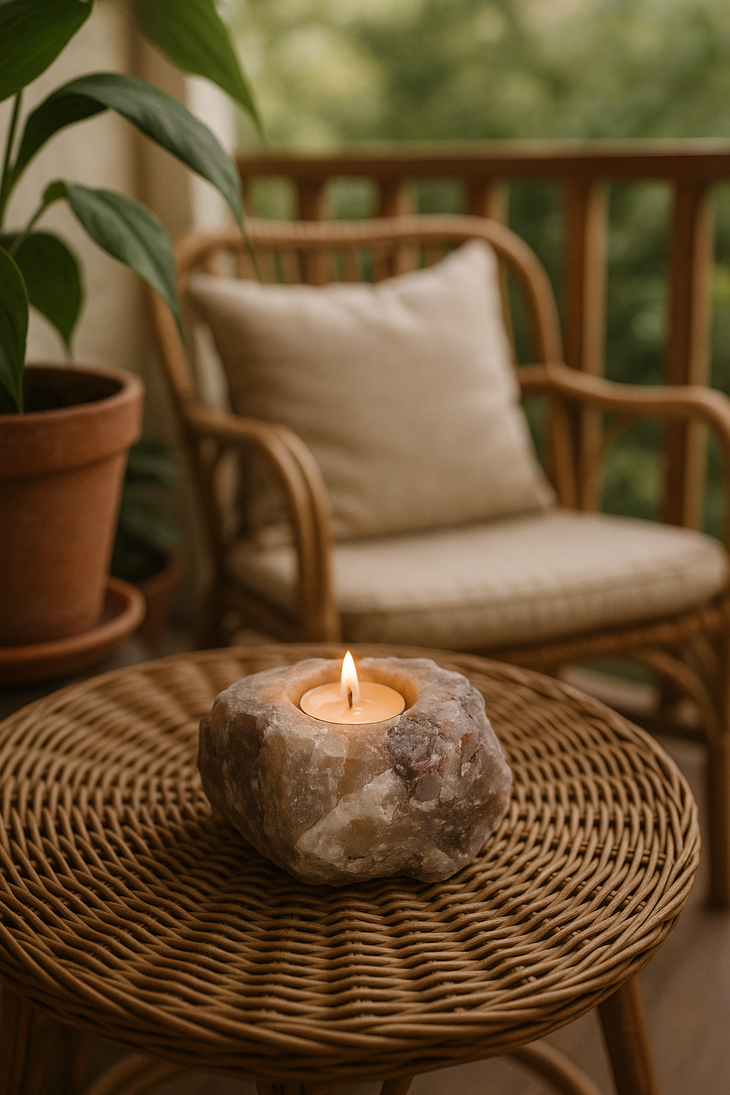 Porta-Velas de Quartzo Hematoide Natural – 850 g | Energia, Proteção e Harmonia | Peça Artesanal Única – Harmonia Plena