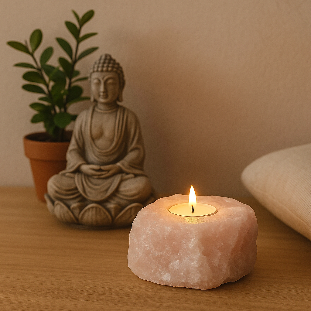 Porta-Velas de Quartzo Rosa Natural – 1.480 kg | Peça Artesanal Única para Decoração, Meditação e Energia do Amor | Doca Express