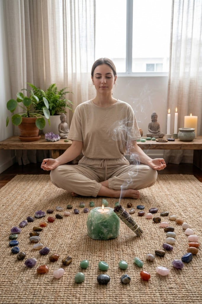 Porta-Velas em Quartzo Verde Natural – Energia e Equilíbrio | Harmonia Plena