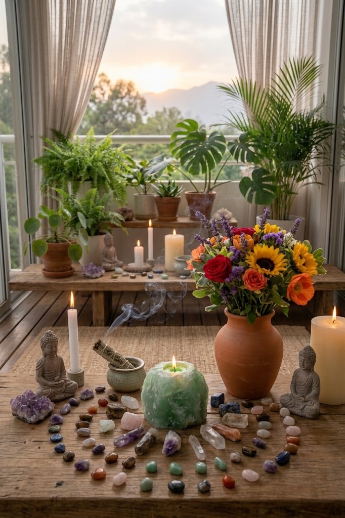 Porta-Velas em Quartzo Verde Natural – Energia e Equilíbrio | Harmonia Plena