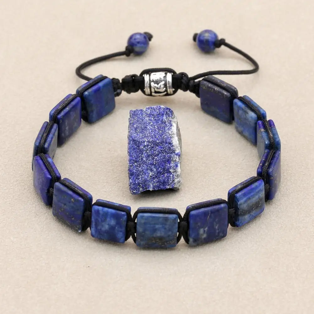 Pulseira Ajustável Pedra Natural Lápiz-Lazúli de 10mm Unissex Cristais Semi Joias Reiki Feng Shui