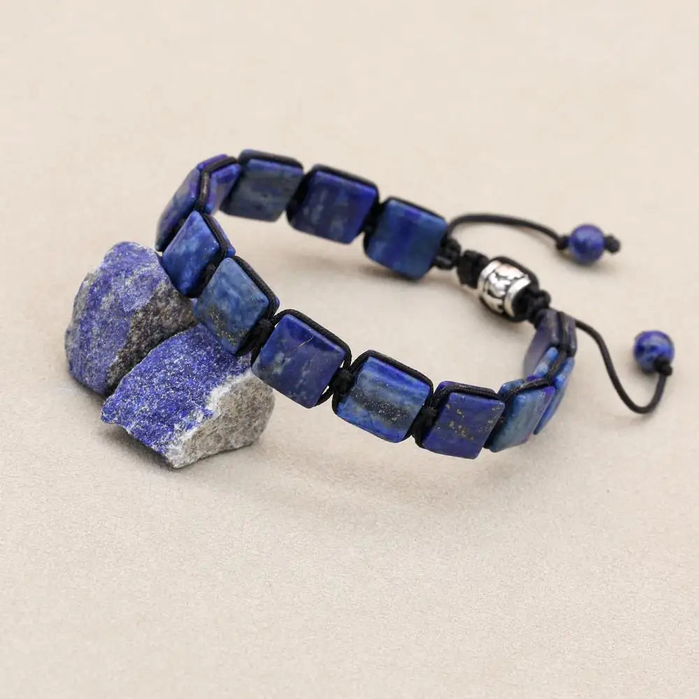 Pulseira Ajustável Pedra Natural Lápiz-Lazúli de 10mm Unissex Cristais Semi Joias Reiki Feng Shui