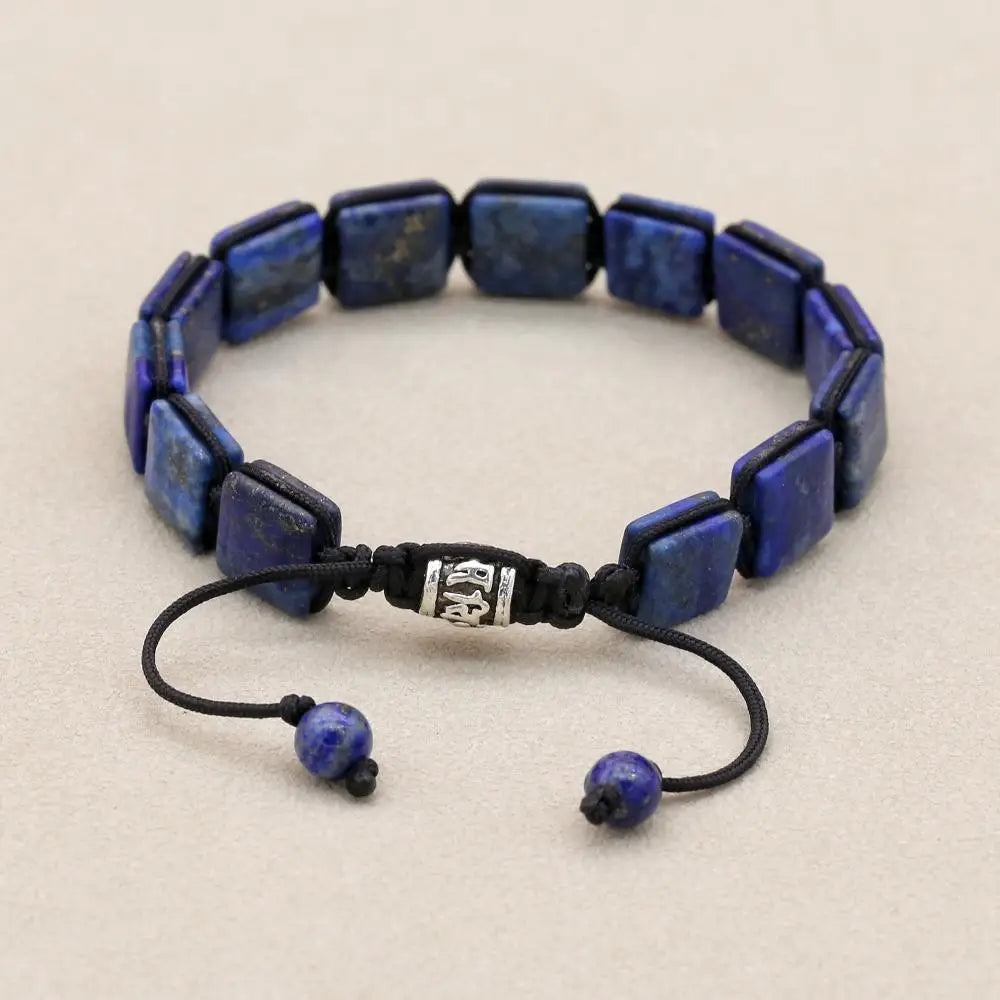 Pulseira Ajustável Pedra Natural Lápiz-Lazúli de 10mm Unissex Cristais Semi Joias Reiki Feng Shui