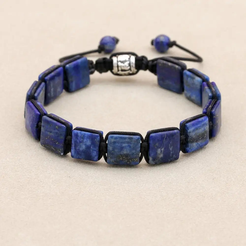 Pulseira Ajustável Pedra Natural Lápiz-Lazúli de 10mm Unissex Cristais Semi Joias Reiki Feng Shui