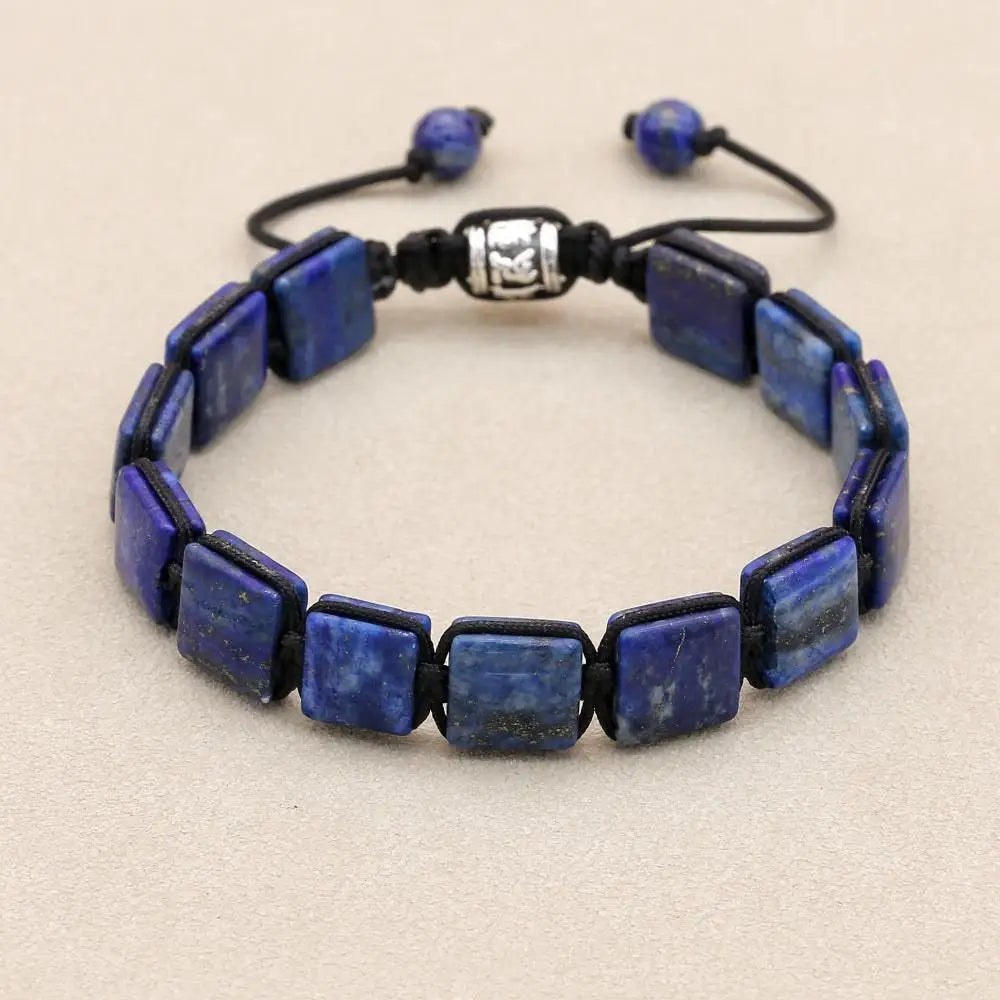Pulseira Ajustável Pedra Natural Lápiz-Lazúli de 10mm Unissex Cristais Semi Joias Reiki Feng Shui