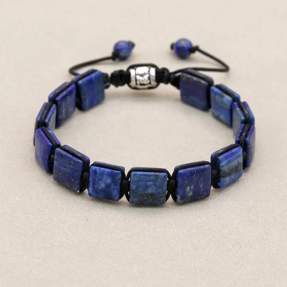 Pulseira Ajustável Pedra Natural Lápiz-Lazúli de 10mm Unissex Cristais Semi Joias Reiki Feng Shui