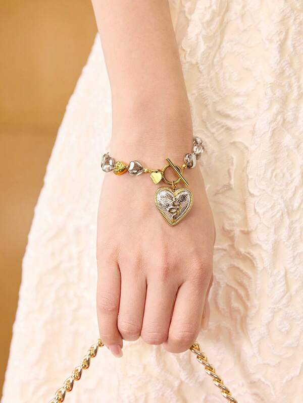 Pulseira Feminina de Proteção Serpente com Corações Energéticos - Amuleto de Transmutação e Força Espíritual - Harmonia Plena Semi Joias 